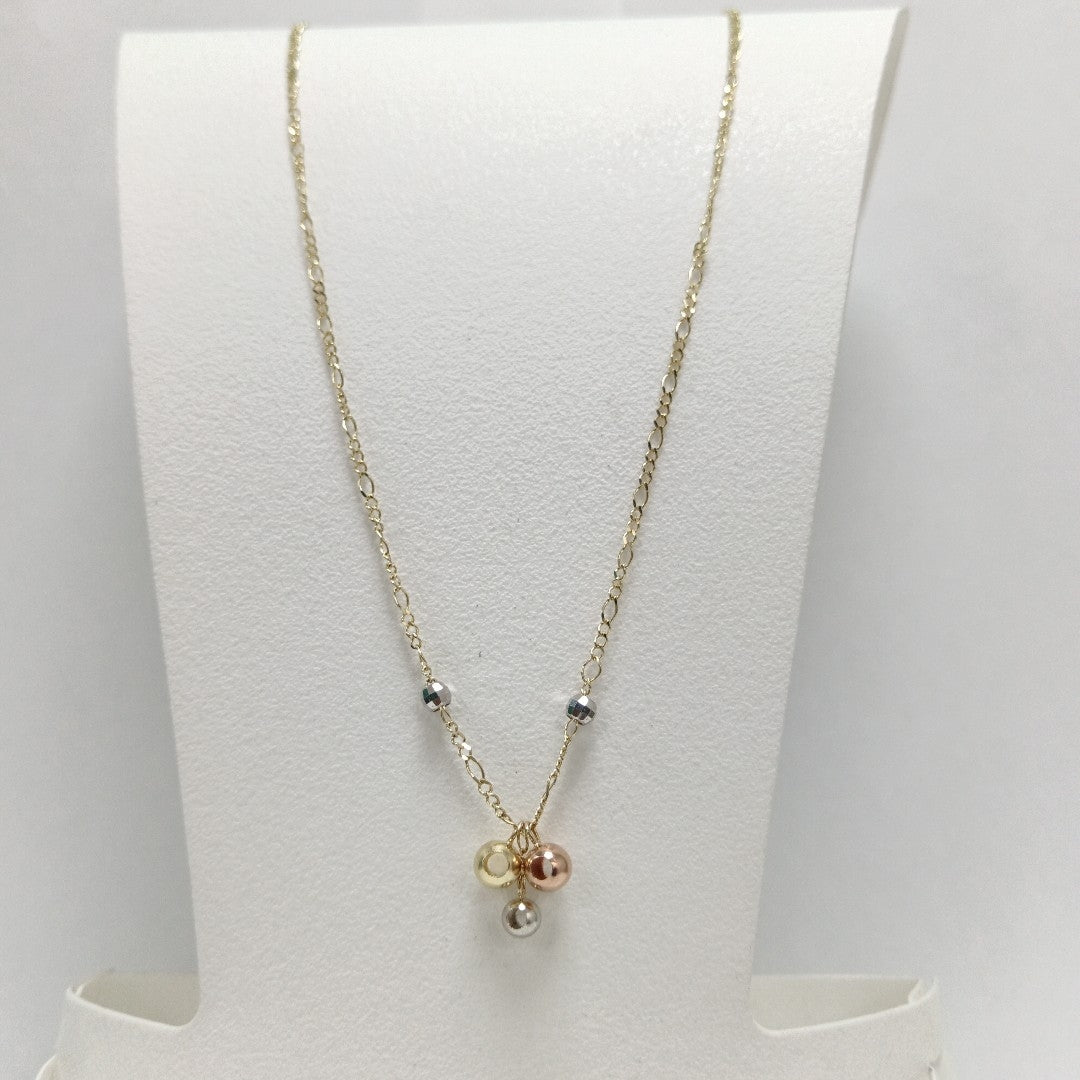 CADENA GARGANTILLA 3X1 CON ESFERAS COMBINADAS 14K 45 CM 3.1 GR (NUEVO)
