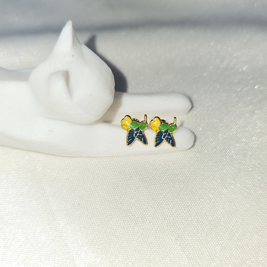 BROQUELES BROQUEL FIG COLIBRI ESMALTE VERDE 14K 0.2138 GR (NUEVO)