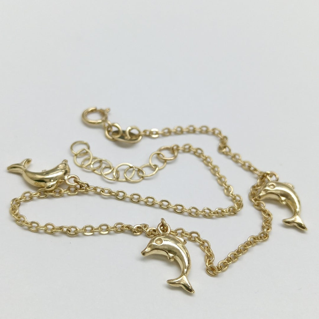 PULSERA ESPECIAL CON DIJES DELFINES 10K 18 CM 2 GR (NUEVO)