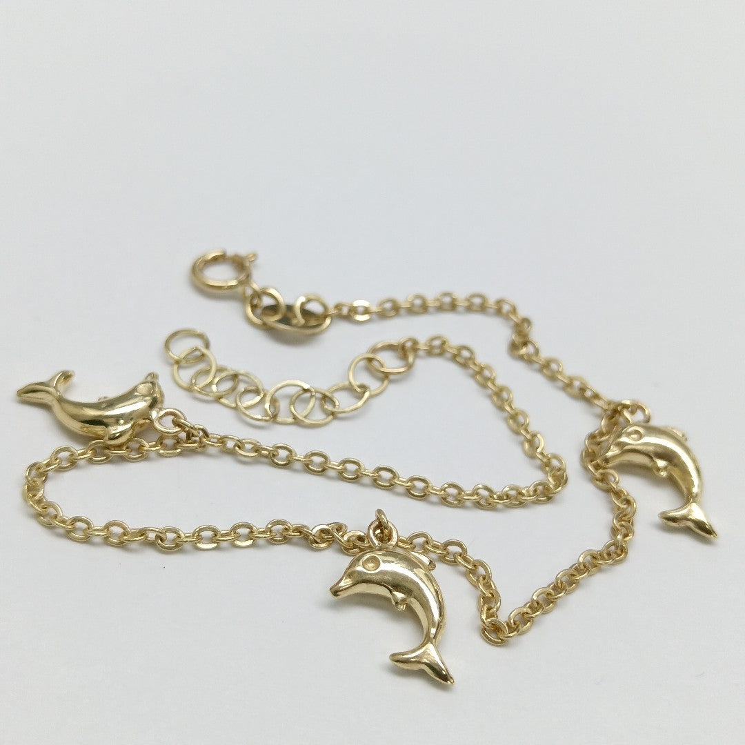 PULSERA ESPECIAL CON DIJES DELFINES 10K 18 CM 2 GR (NUEVO)