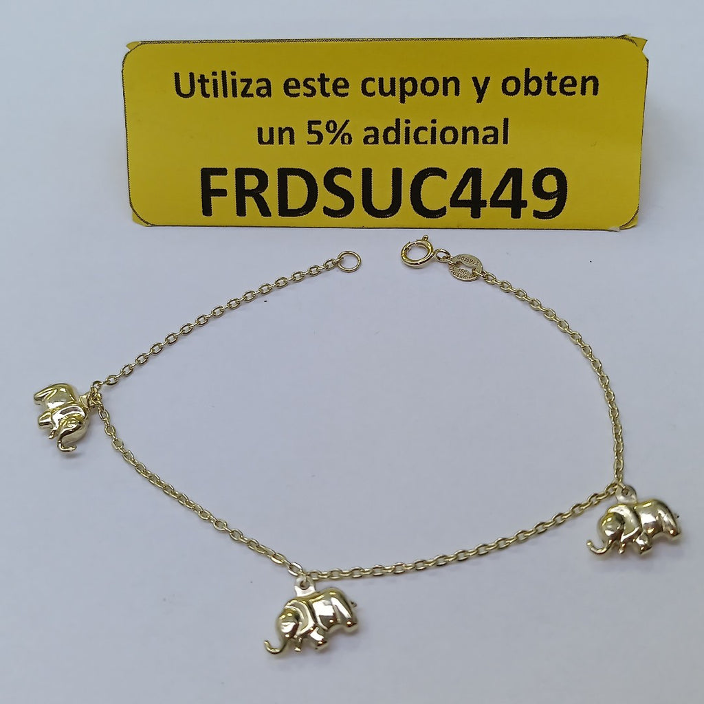 PULSERA ESPECIAL CON DIJES ELEFANTES 10K 18 CM 2.2 GR (NUEVO)