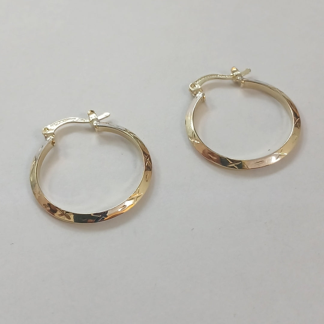 ARETES TEJIDO ARRACADAS BISELADAS COMBINADAS 14K 1.4 GR (NUEVO)