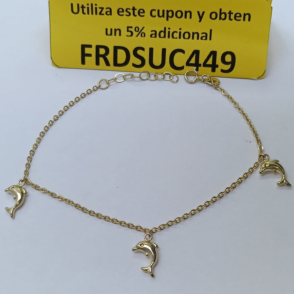 PULSERA ESPECIAL CON DIJES DELFINES 10K 18 CM 2 GR (NUEVO)
