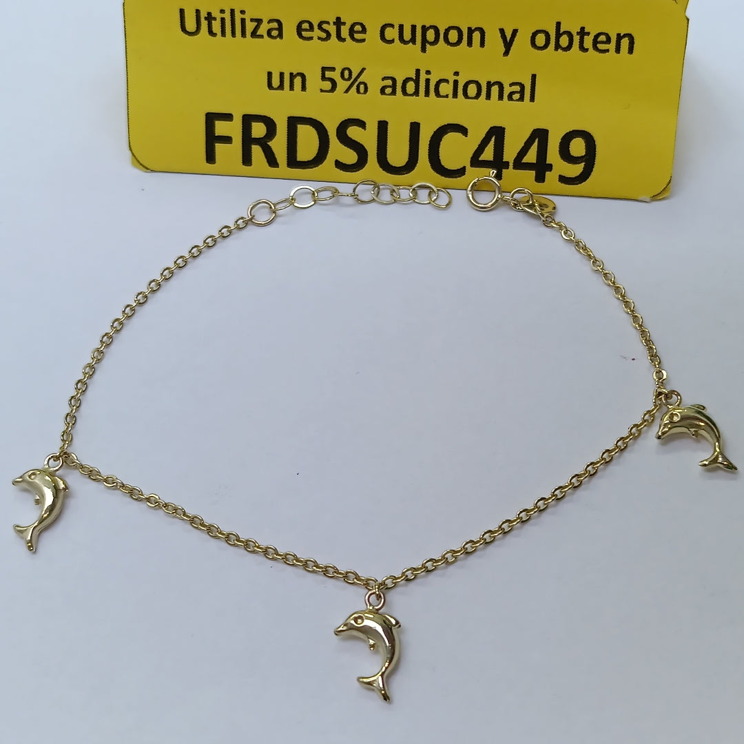 PULSERA ESPECIAL CON DIJES DELFINES 10K 18 CM 2 GR (NUEVO)