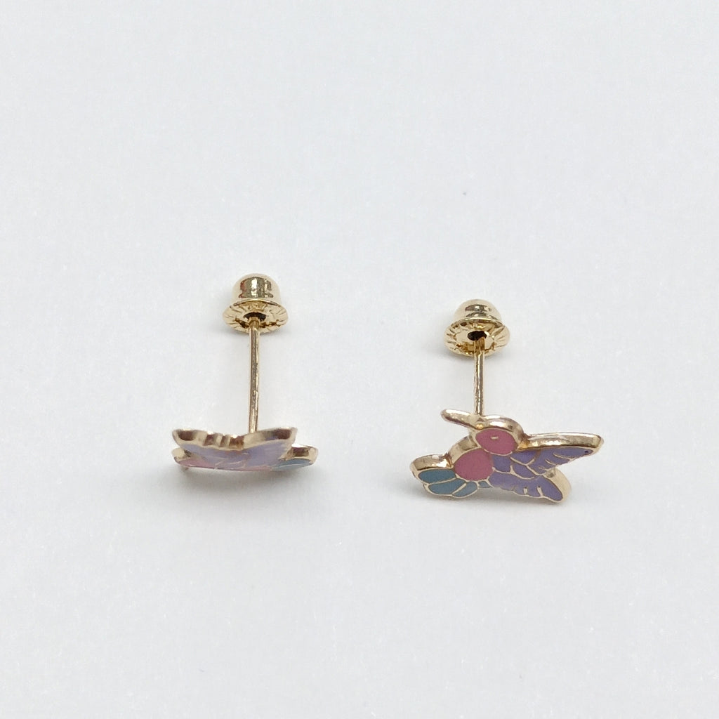 BROQUELES BROQUEL FIG COLIBRI ESMALTE ROSA 14K 0.2138 GR (NUEVO)