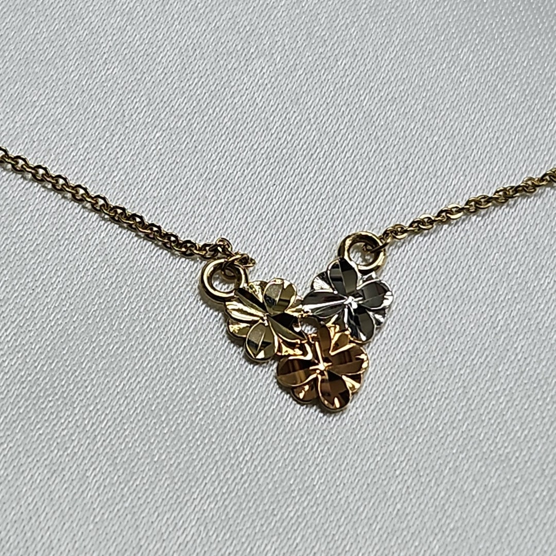 CADENA TEJIDO GARGANTILLA ESPECIAL C FLORES 14K 45 CM 2.9 GR (NUEVO)