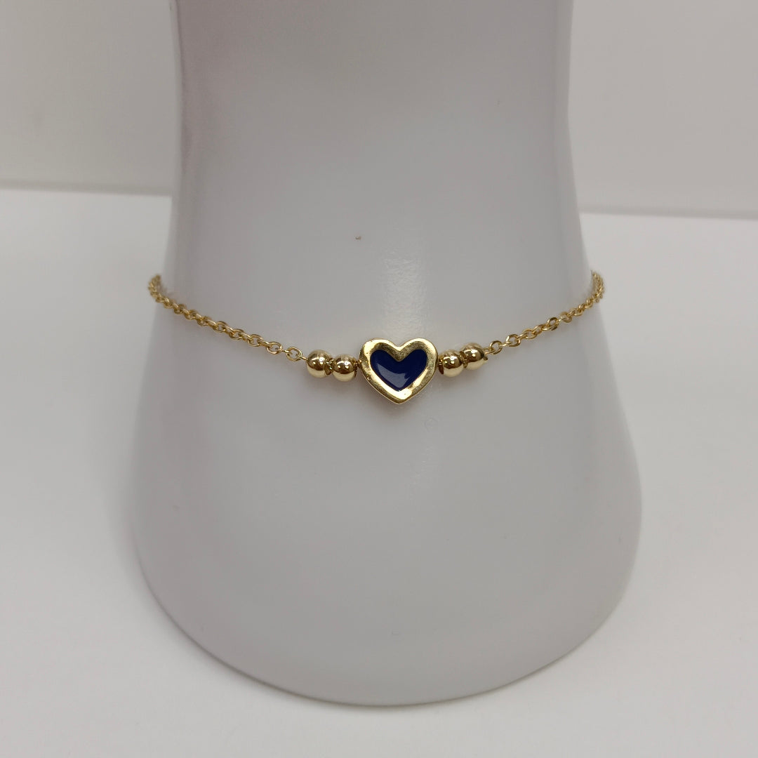 PULSERA TEJIDO ESPECIAL CON FIGURA CORAZON CON ESMALTE AZUL 14K 18 CM 2 GR (NUEVO)