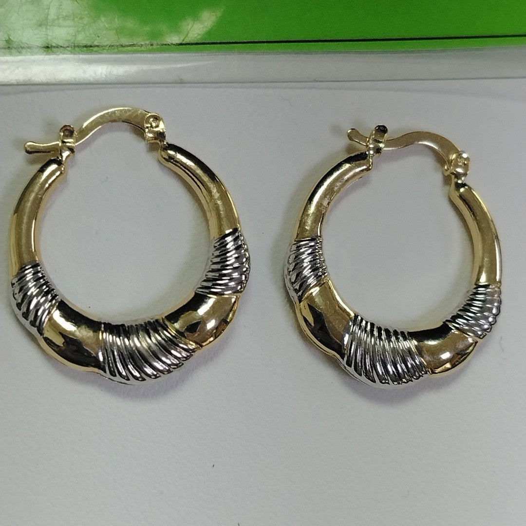 ARETES ARRACADAS HUECAS COMBINADAS 14K 2.5 GR (NUEVO)