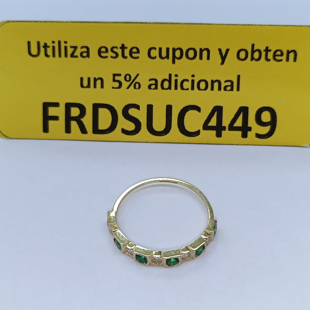 ANILLOS TEJIDO ANILLITO C CIRCONIAS Y PIEDRAS VERDES 14K 8.5 1.5 GR (NUEVO)