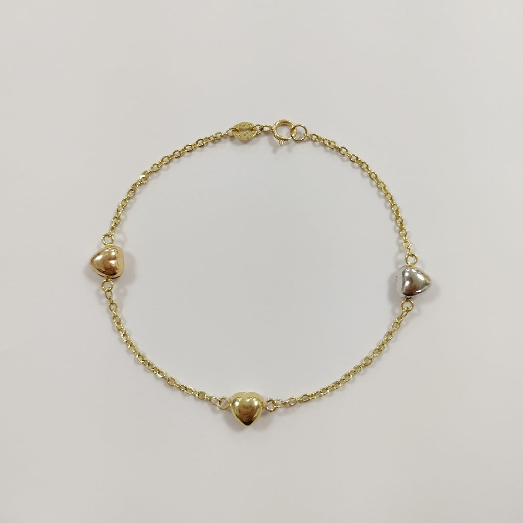 PULSERA ESP CON CORAZONES COMBINADOS 14K 18 CM 1.6 GR (NUEVO)