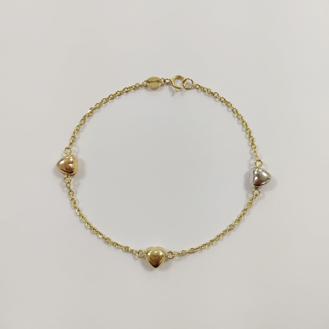 PULSERA ESP CON CORAZONES COMBINADOS 14K 18 CM 1.6 GR (NUEVO)