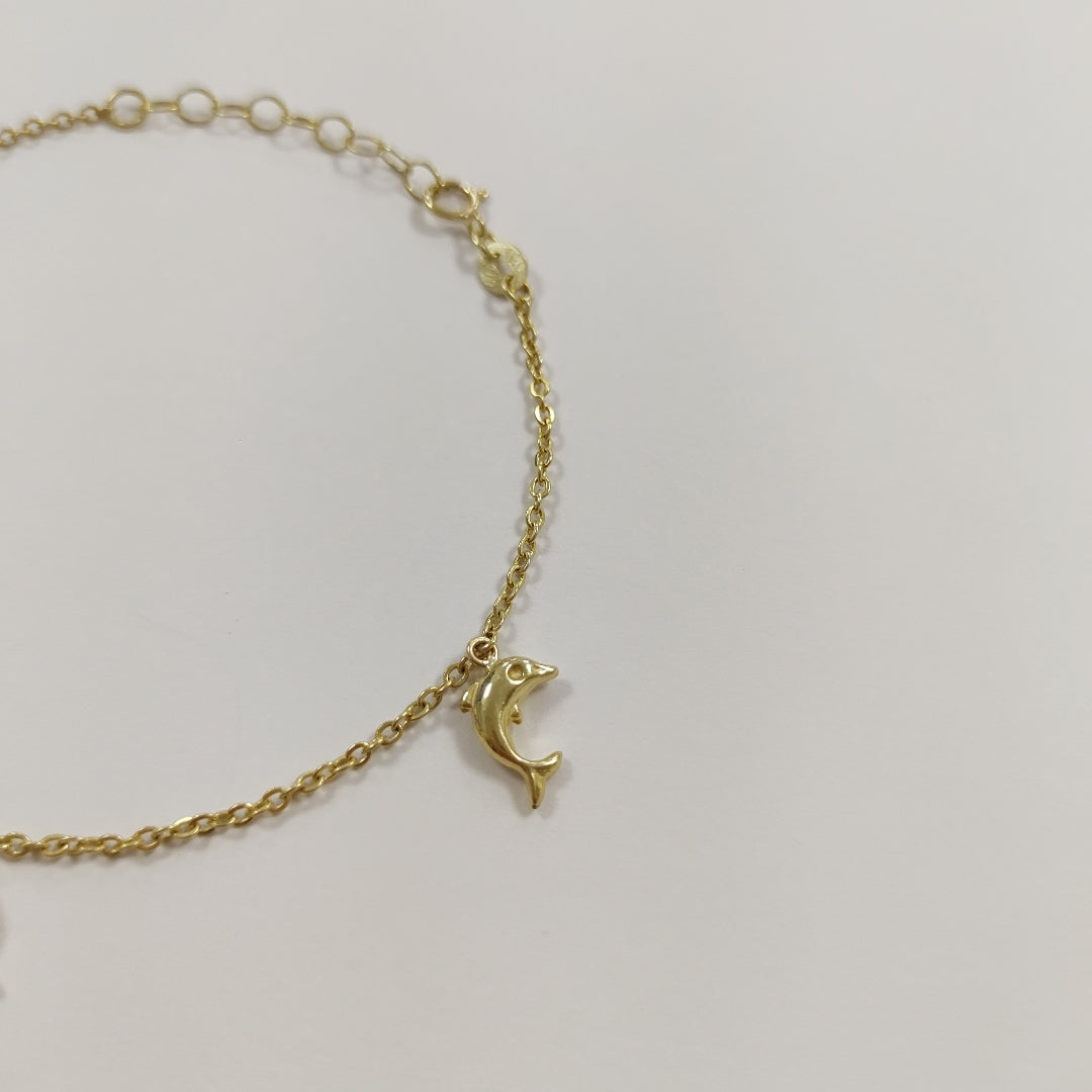 PULSERA ESPECIAL CON DIJES DELFINES 10K 18 CM 2 GR (NUEVO)