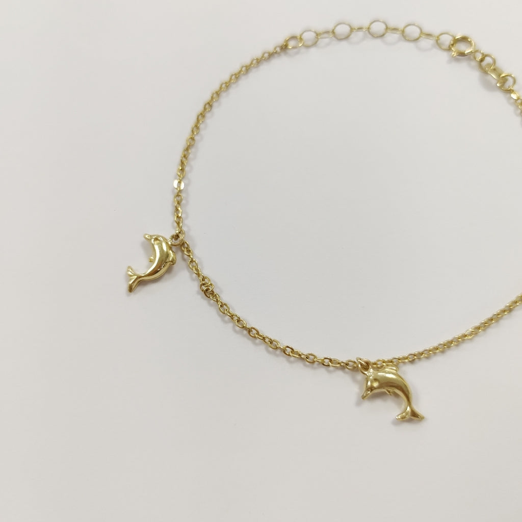 PULSERA ESPECIAL CON DIJES DELFINES 10K 18 CM 1.9 GR (NUEVO)