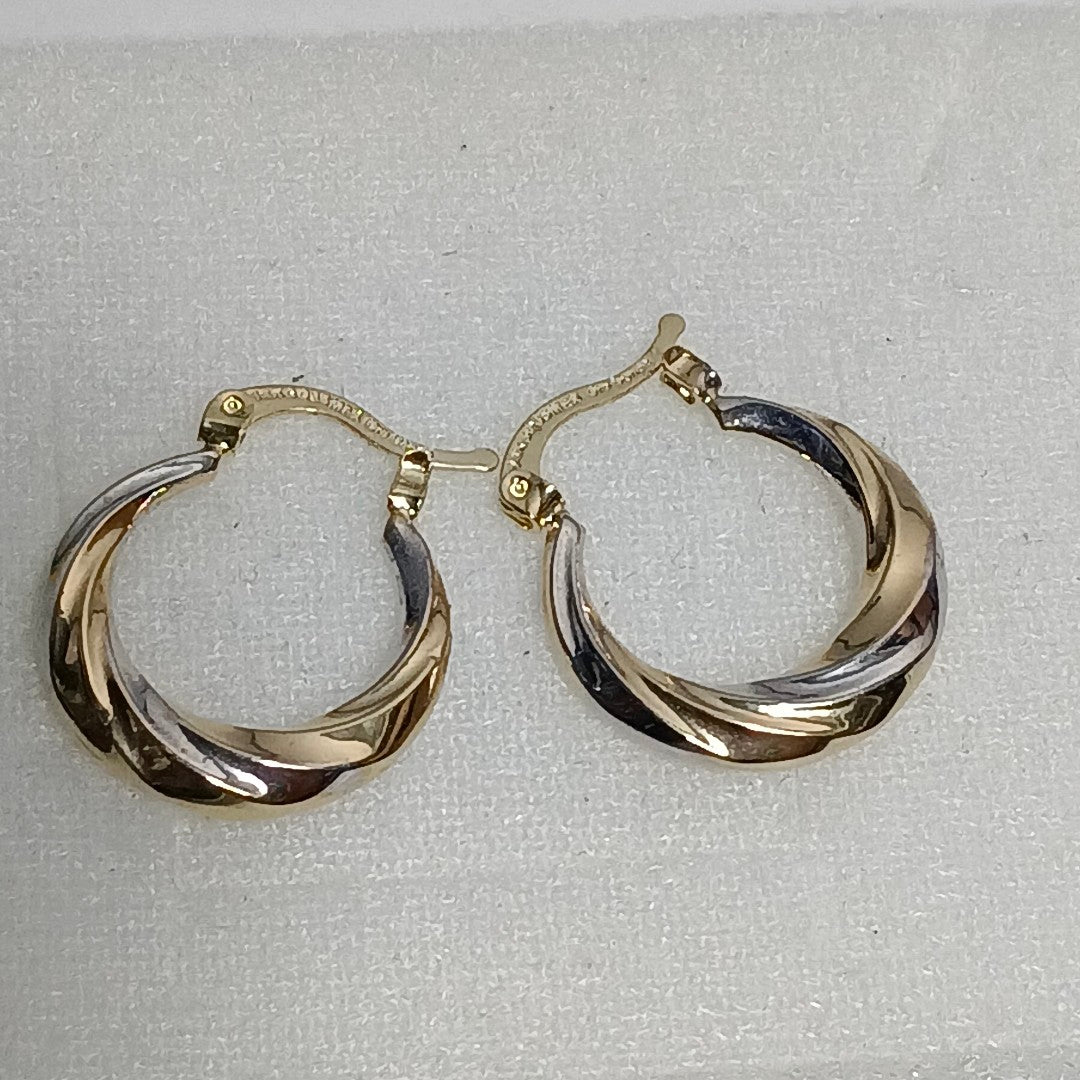 ARETES TEJIDO ARRACADA TRENZADA COMBINADA 14K 1.8 GR (NUEVO)