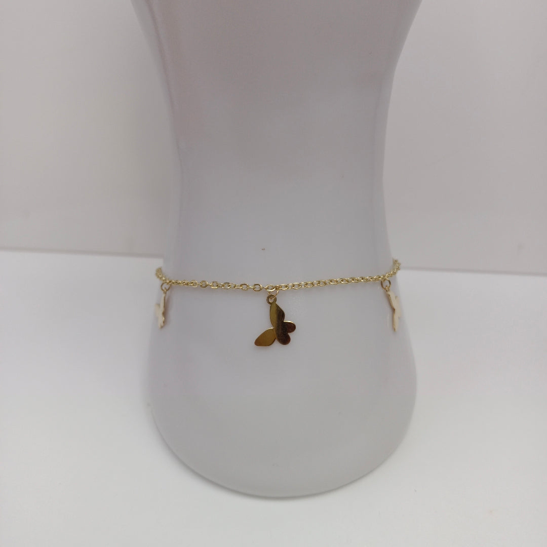PULSERA ESPECIAL CON MARIPOSAS 14K 18 CM 2 GR (NUEVO)