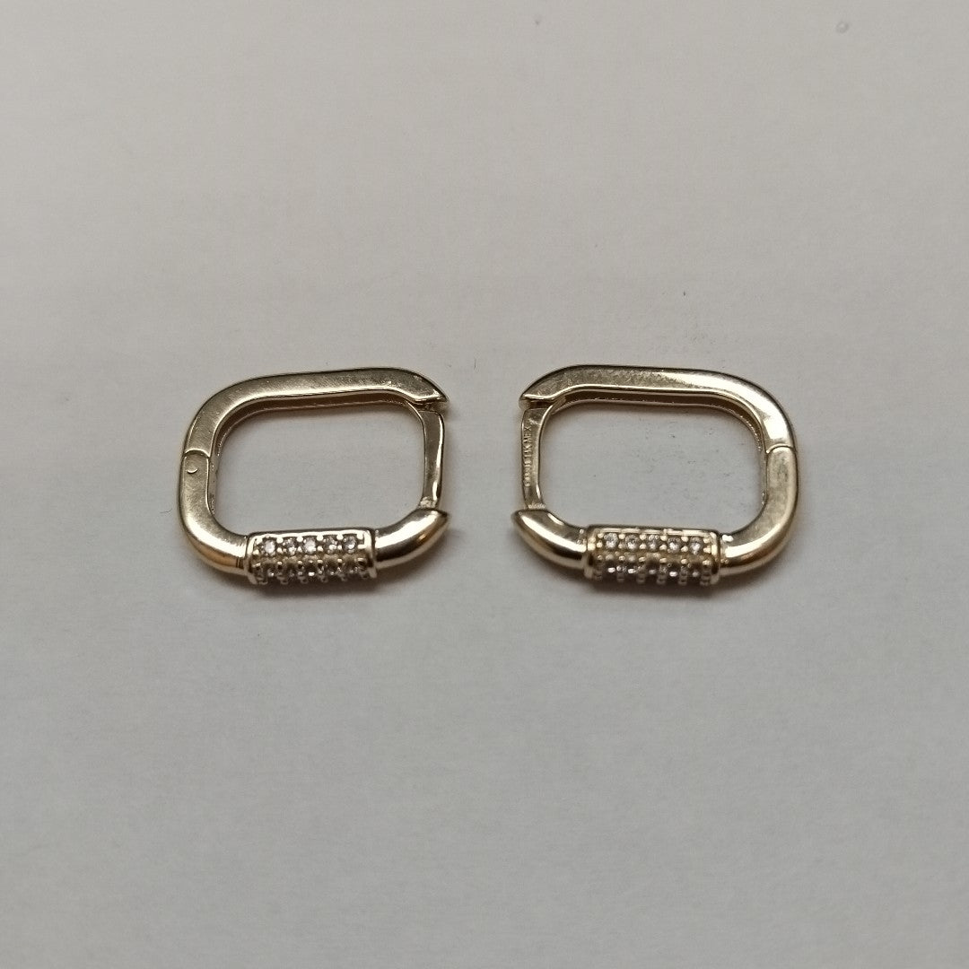 ARETES HUGGIES OVALADA C CIRCONIAS 14K 2.5 GR (NUEVO)