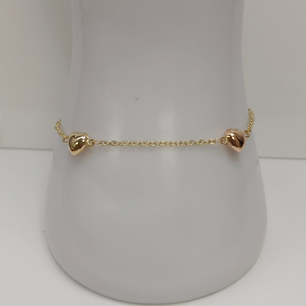 PULSERA ESP CON CORAZONES COMBINADOS 14K 18 CM 1.6 GR (NUEVO)