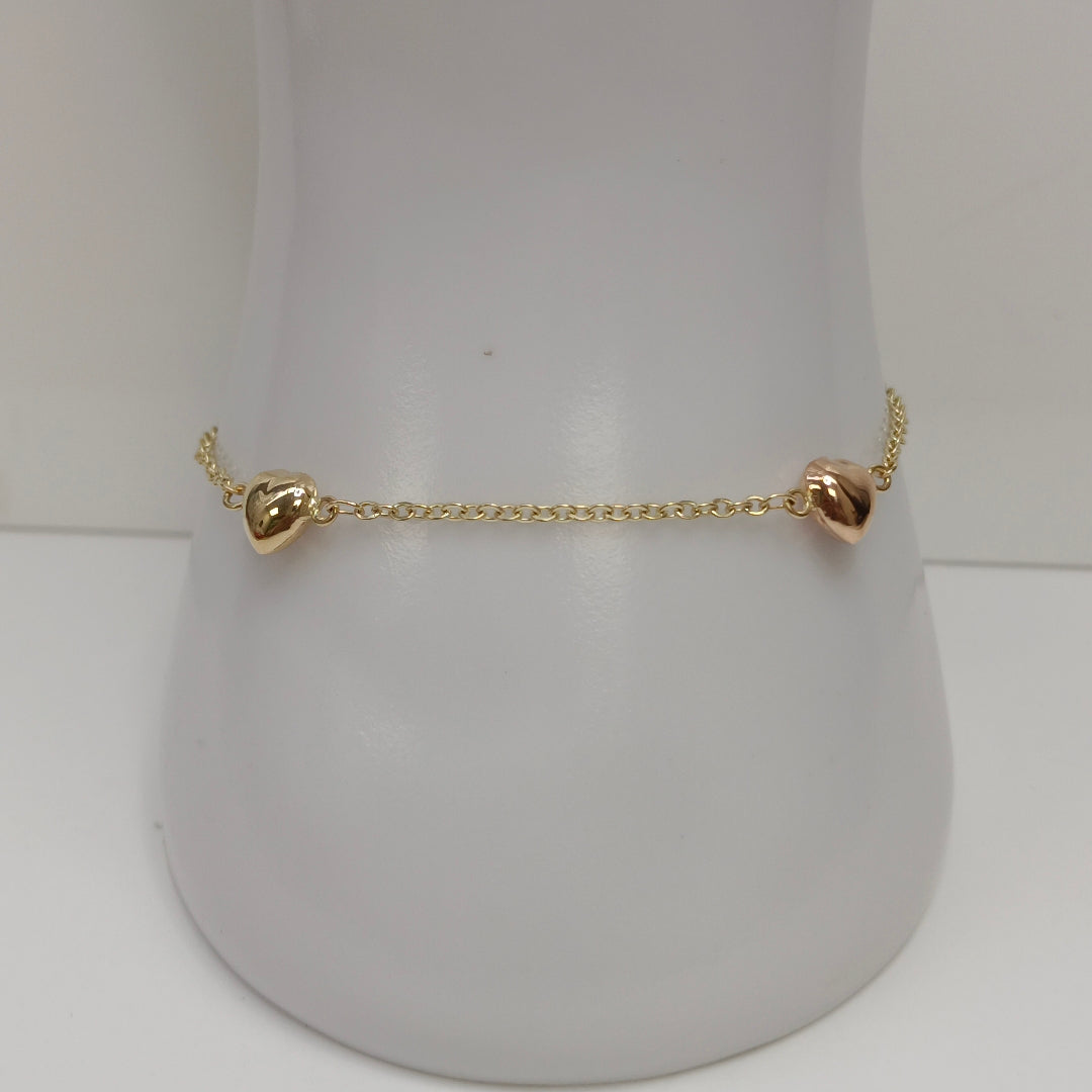 PULSERA ESP CON CORAZONES COMBINADOS 14K 18 CM 1.6 GR (NUEVO)