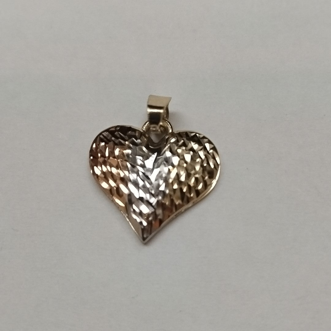 DIJE TEJIDO CORAZON LABRADO COMBINADO 14K 1.2 GR (NUEVO)