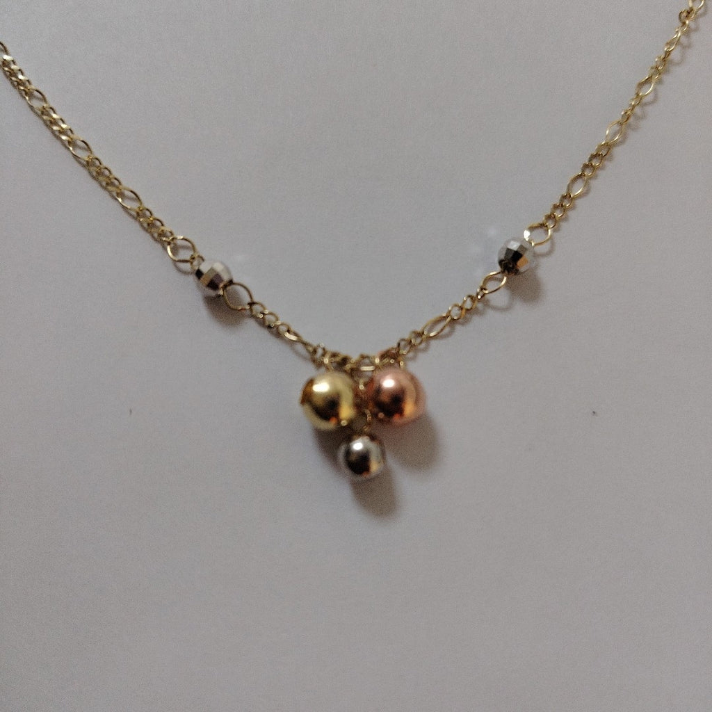 CADENA GARGANTILLA 3X1 CON ESFERAS COMBINADAS 14K 45 CM 3.1 GR (NUEVO)
