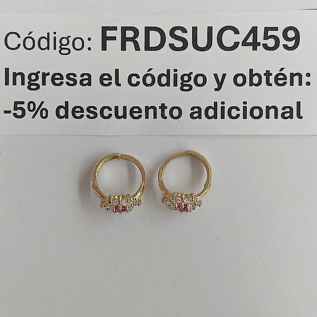 ARETES HUGGIES CON CIRCONIAS Y PIEDRA DE COLOR 14K 1.8 GR (NUEVO)