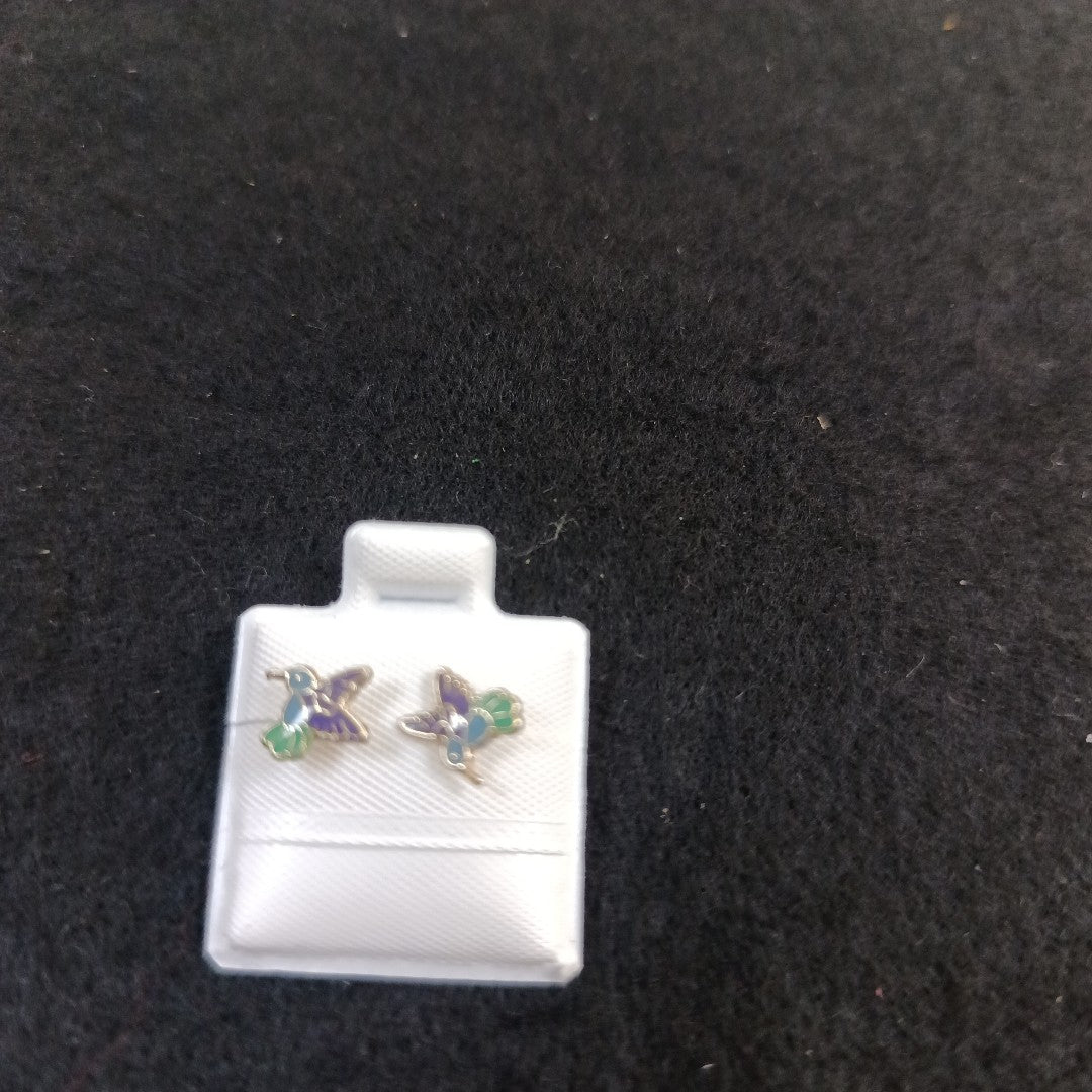 BROQUELES BROQUEL FIG COLIBRI ESMALTE AZUL 14K 0.2138 GR (NUEVO)