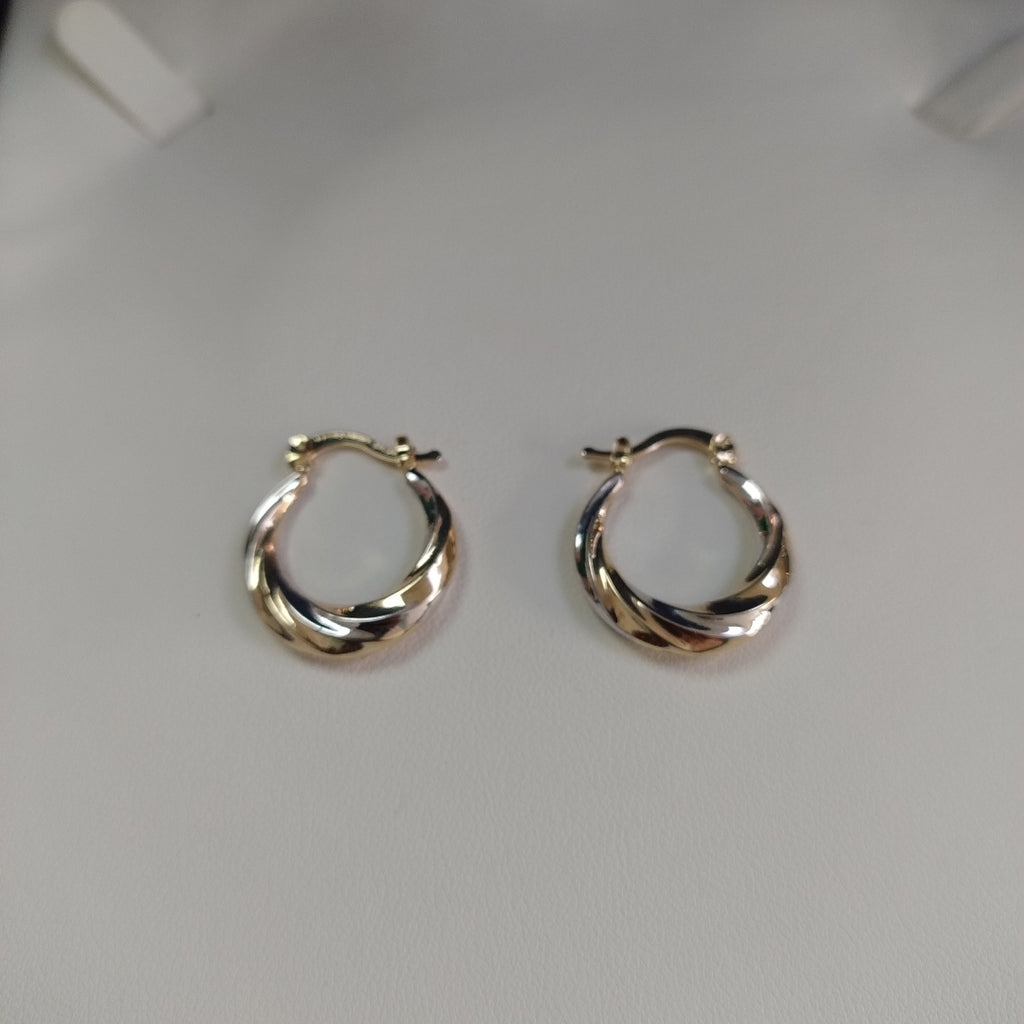 ARETES TEJIDO ARRACADA TRENZADA COMBINADA 14K 1.8 GR (NUEVO)