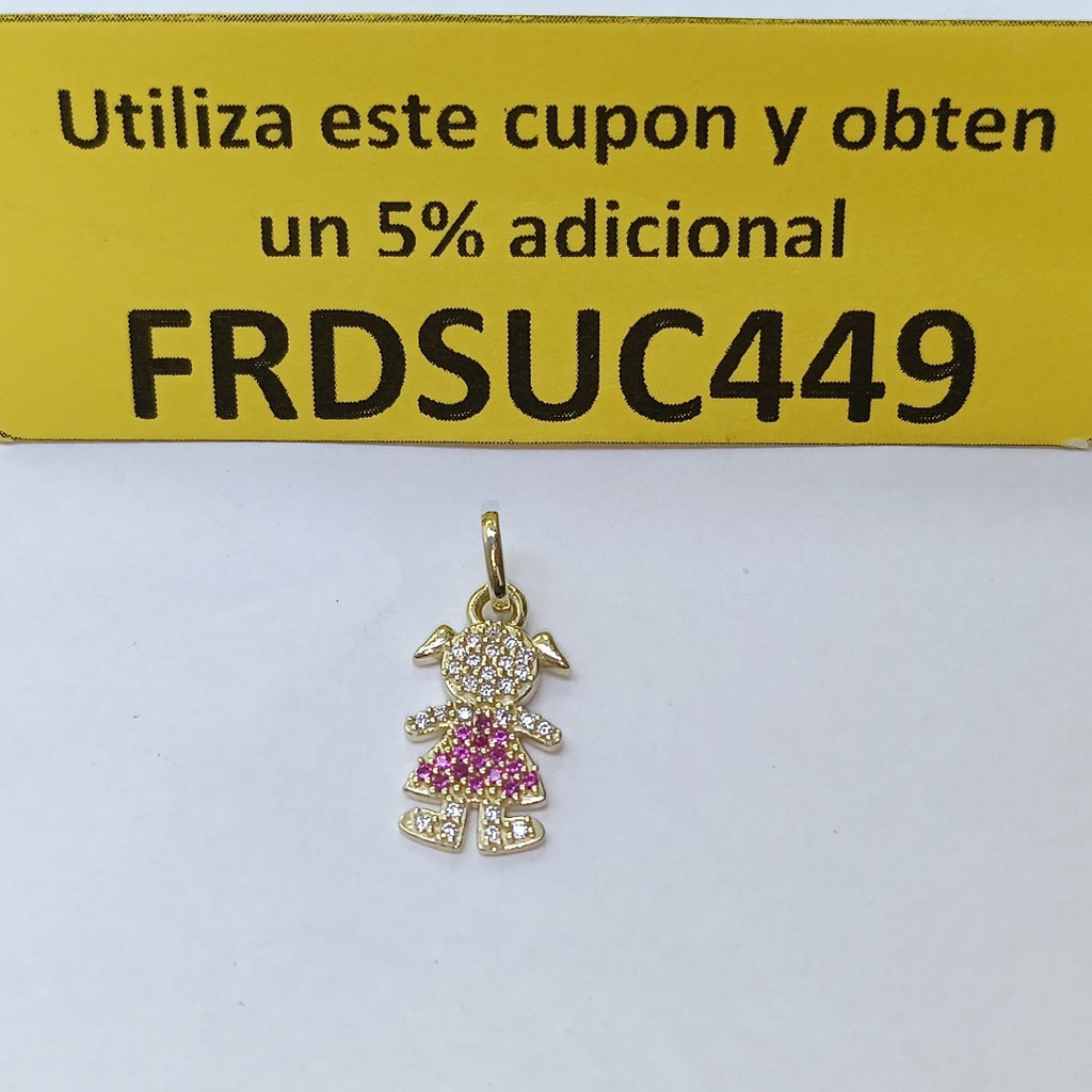 DIJE NIÑA CON CIRCONIAS Y PIEDRAS DE COLOR 10K 1 GR (NUEVO)