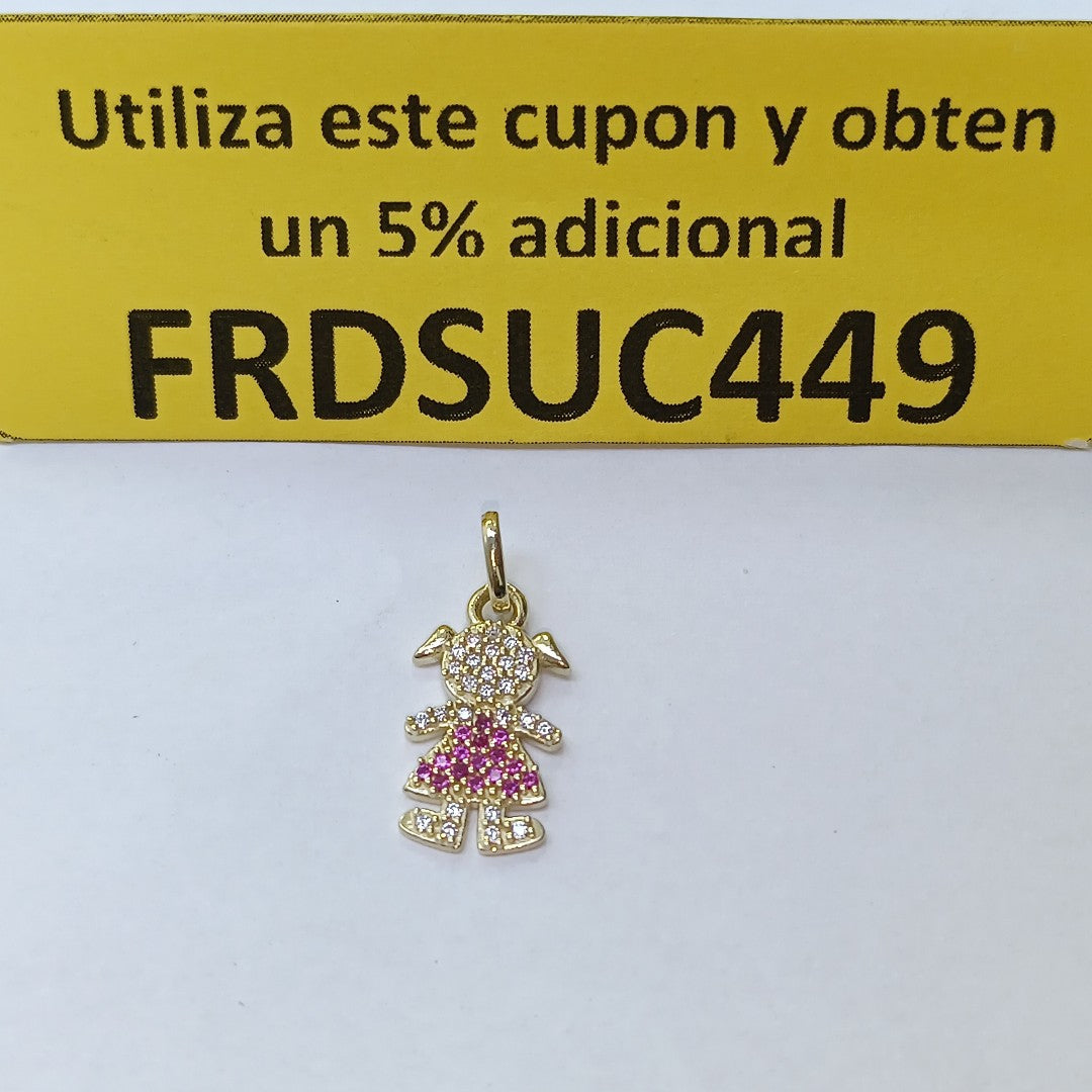 DIJE NIÑA CON CIRCONIAS Y PIEDRAS DE COLOR 10K 1 GR (NUEVO)