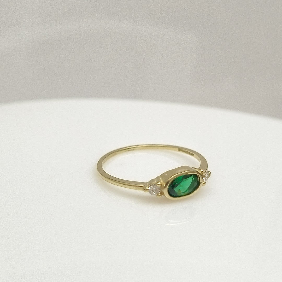 ANILLOS TEJIDO ANILLITO C CIRCONIAS Y PIEDRA VERDE 14K 7 1.1 GR (NUEVO)