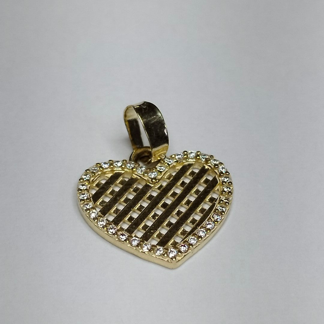 DIJE TEJIDO CORAZON CON CERCO DE CIRCONIAS 14K 1.1 GR (NUEVO)