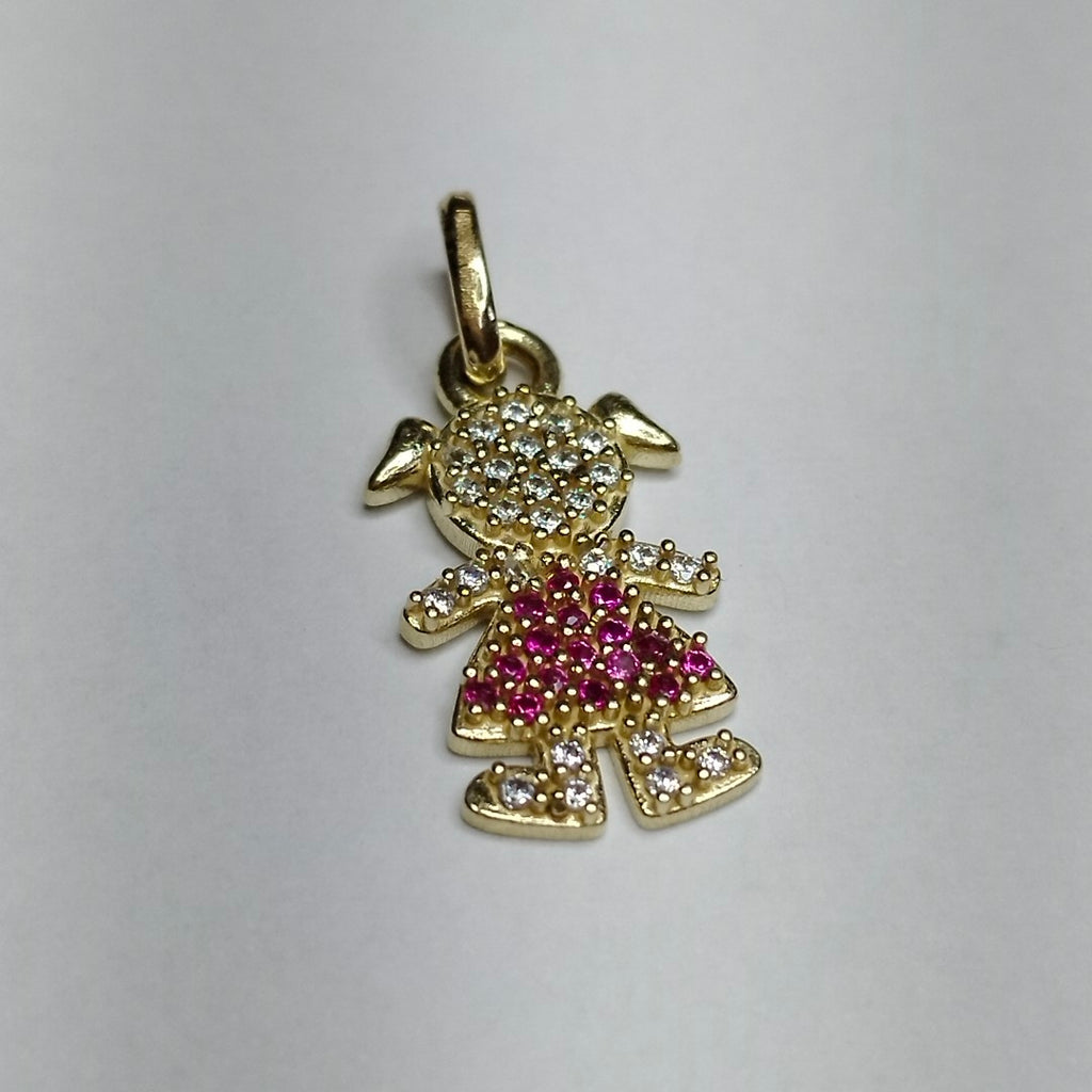 DIJE NIÑA CON CIRCONIAS Y PIEDRAS DE COLOR 10K 1.1 GR (NUEVO)