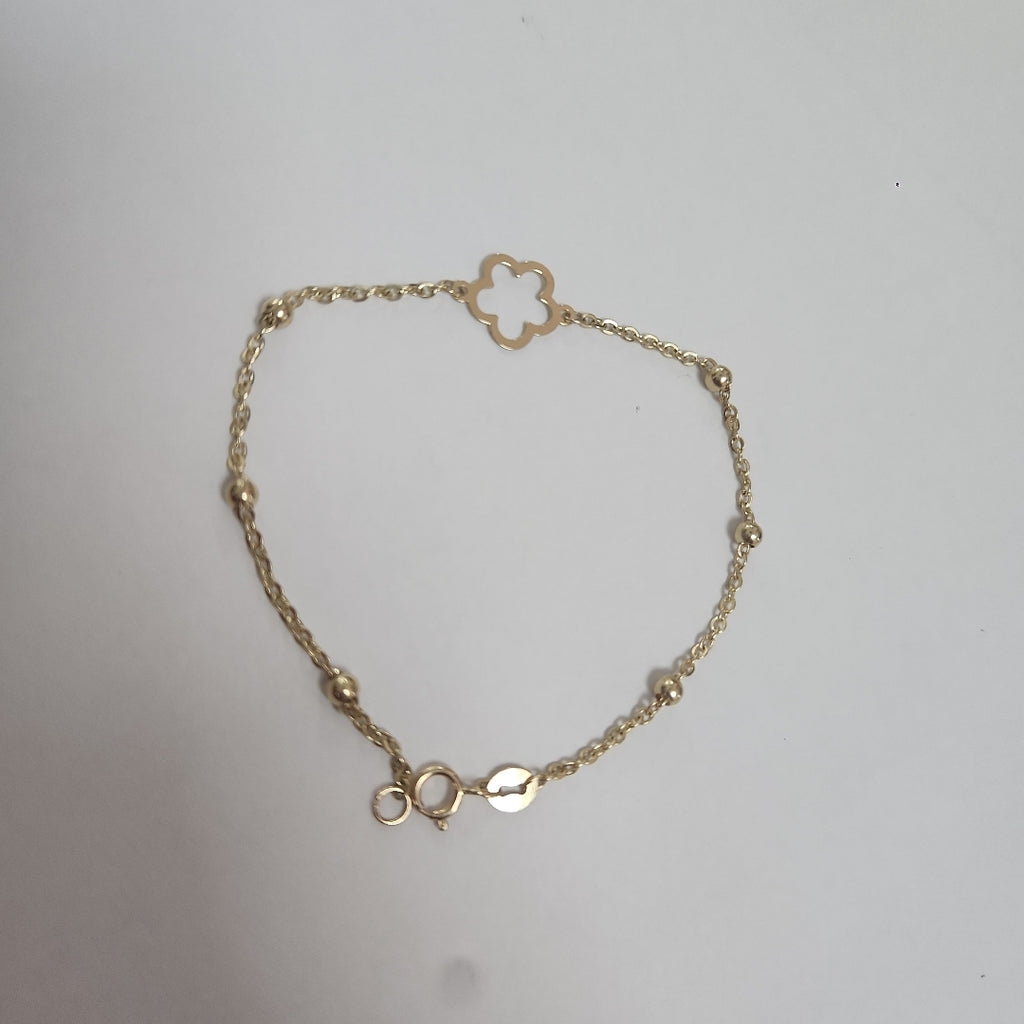 PULSERA TEJIDO ESPECIAL CON FLOR 14K 18 CM 1.6 GR (NUEVO)