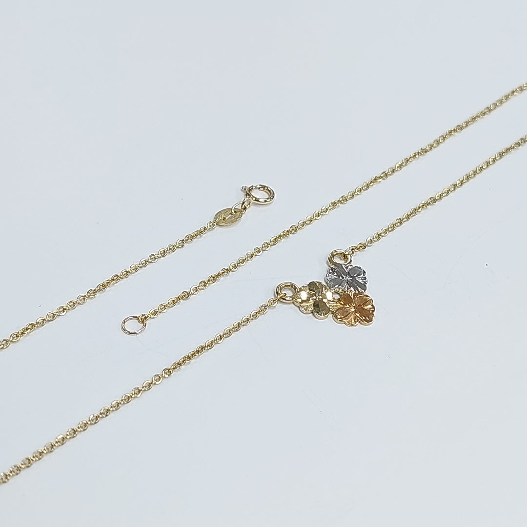 CADENA TEJIDO GARGANTILLA ESPECIAL C FLORES 14K 45 CM 2.9 GR (NUEVO)