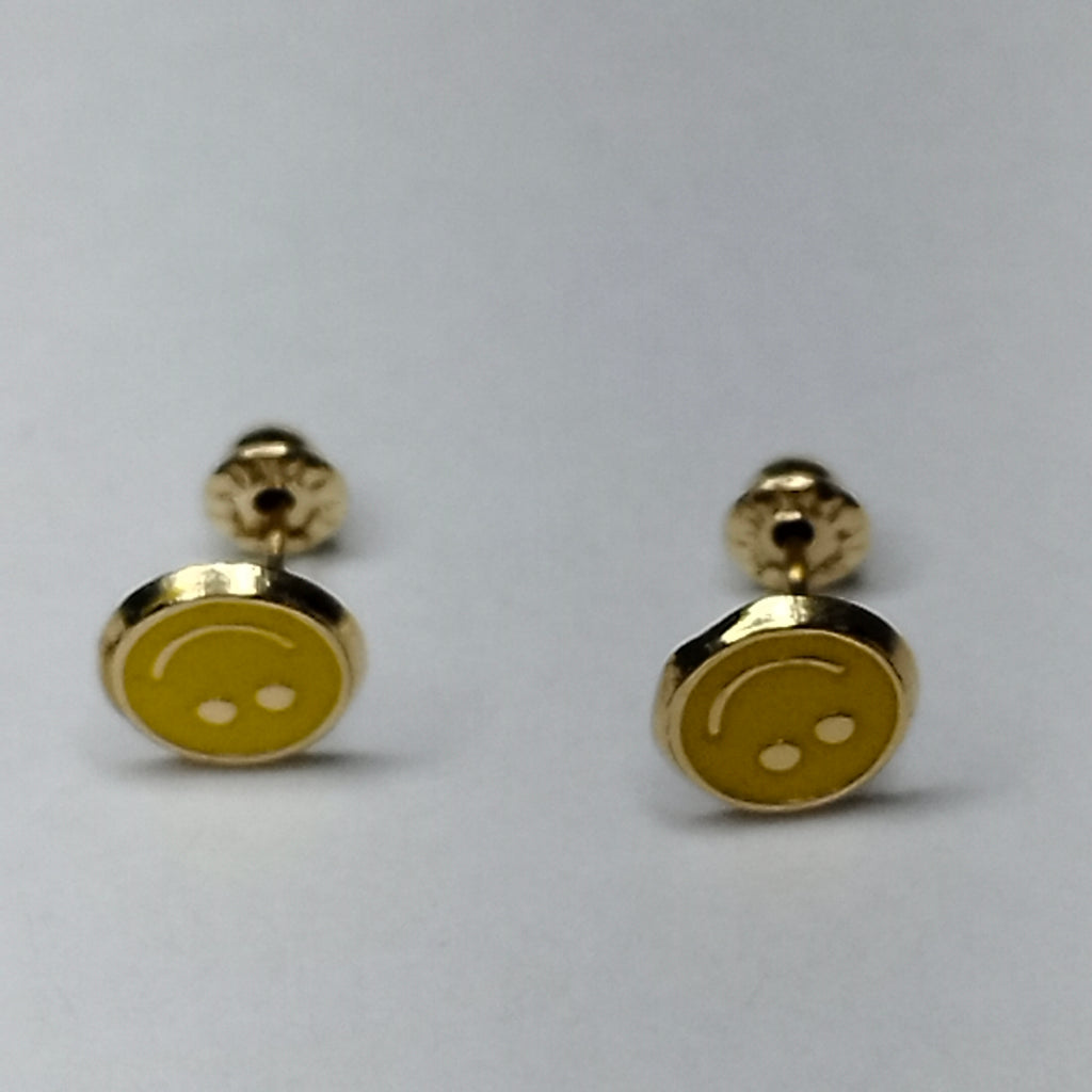 BROQUELES BROQUEL FIG SONRISA ESMALTE AMARILLO 14K 0.2074 GR (NUEVO)