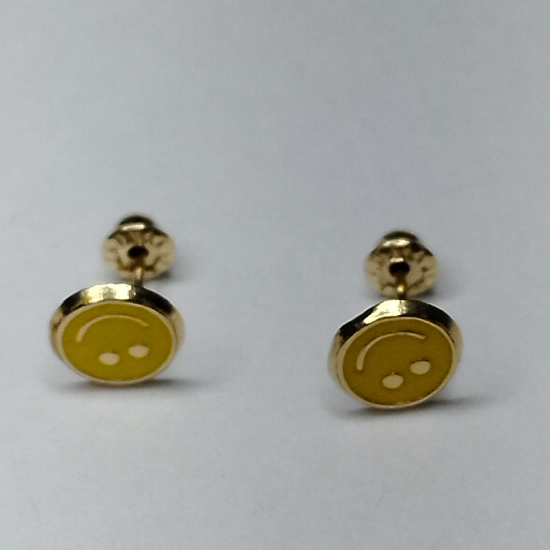 BROQUELES BROQUEL FIG SONRISA ESMALTE AMARILLO 14K 0.2074 GR (NUEVO)