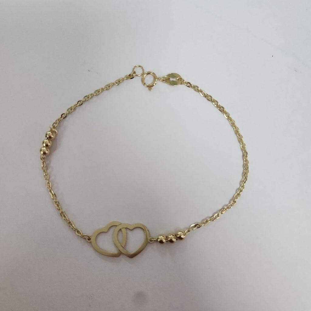PULSERA TEJIDO ESPECIAL C CORAZONES 14K 18 CM 1.7 GR (NUEVO)