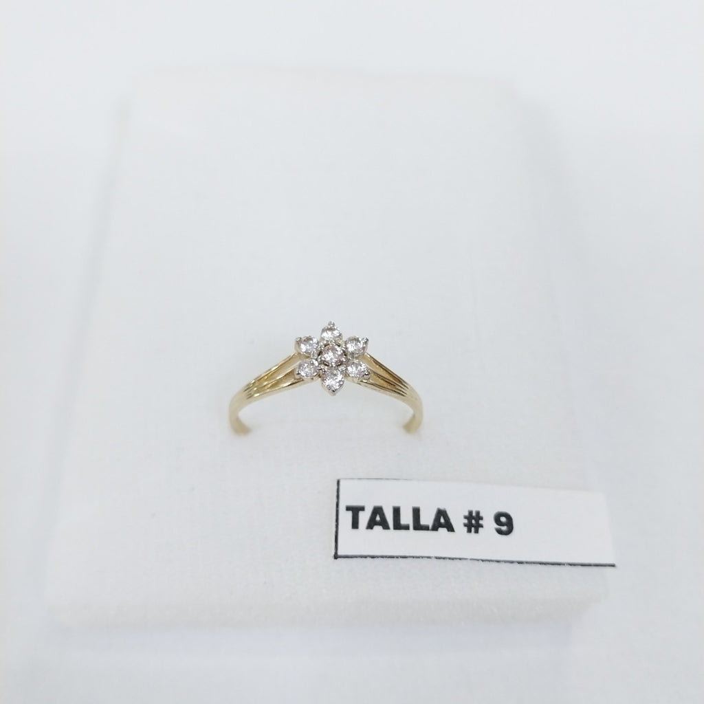 ANILLO ANILLITO FLOR C CIRCONIAS 14K 9 TALLA 1.4 GR (NUEVO)