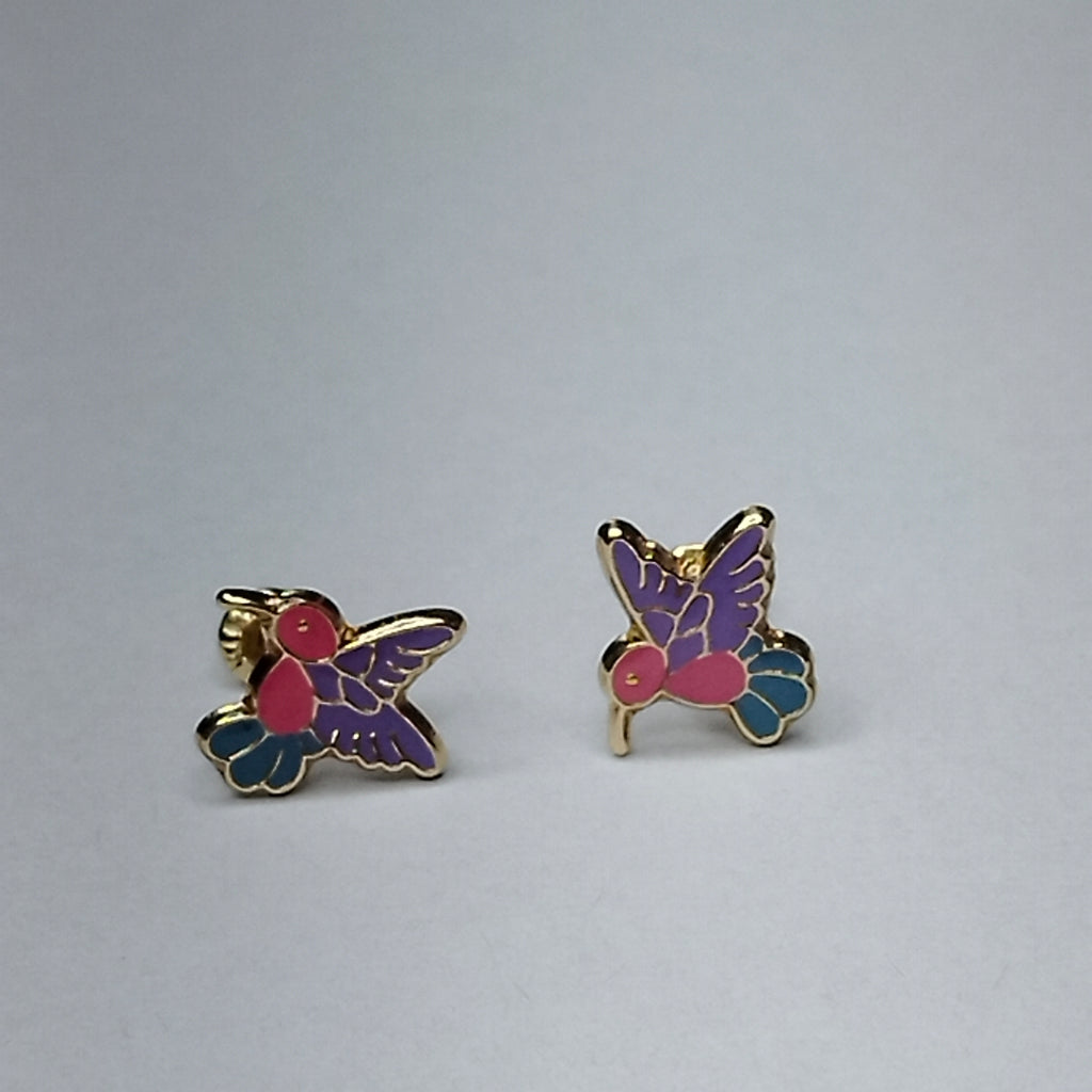 BROQUELES BROQUEL FIG COLIBRI ESMALTE ROSA 14K 0.2138 GR (NUEVO)