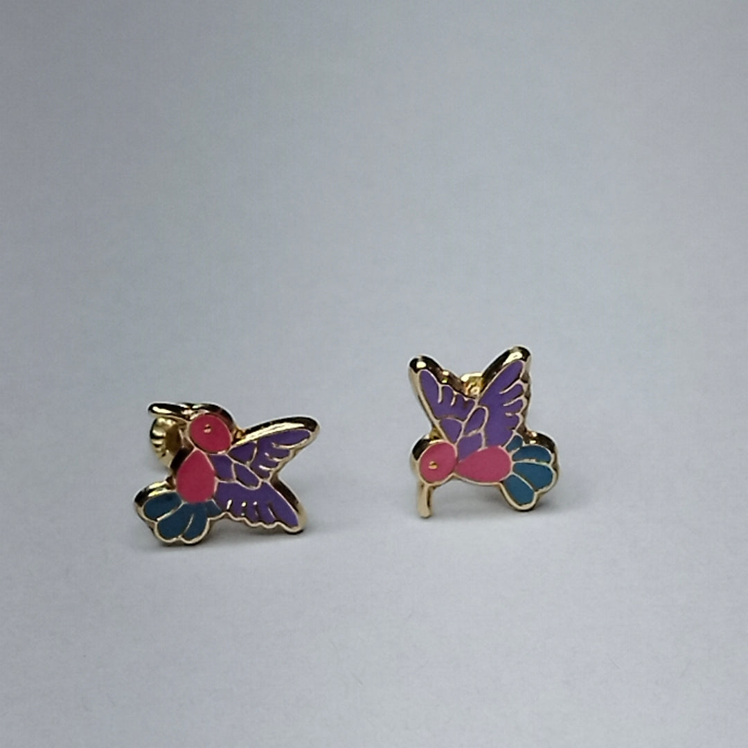 BROQUELES BROQUEL FIG COLIBRI ESMALTE ROSA 14K 0.2138 GR (NUEVO)