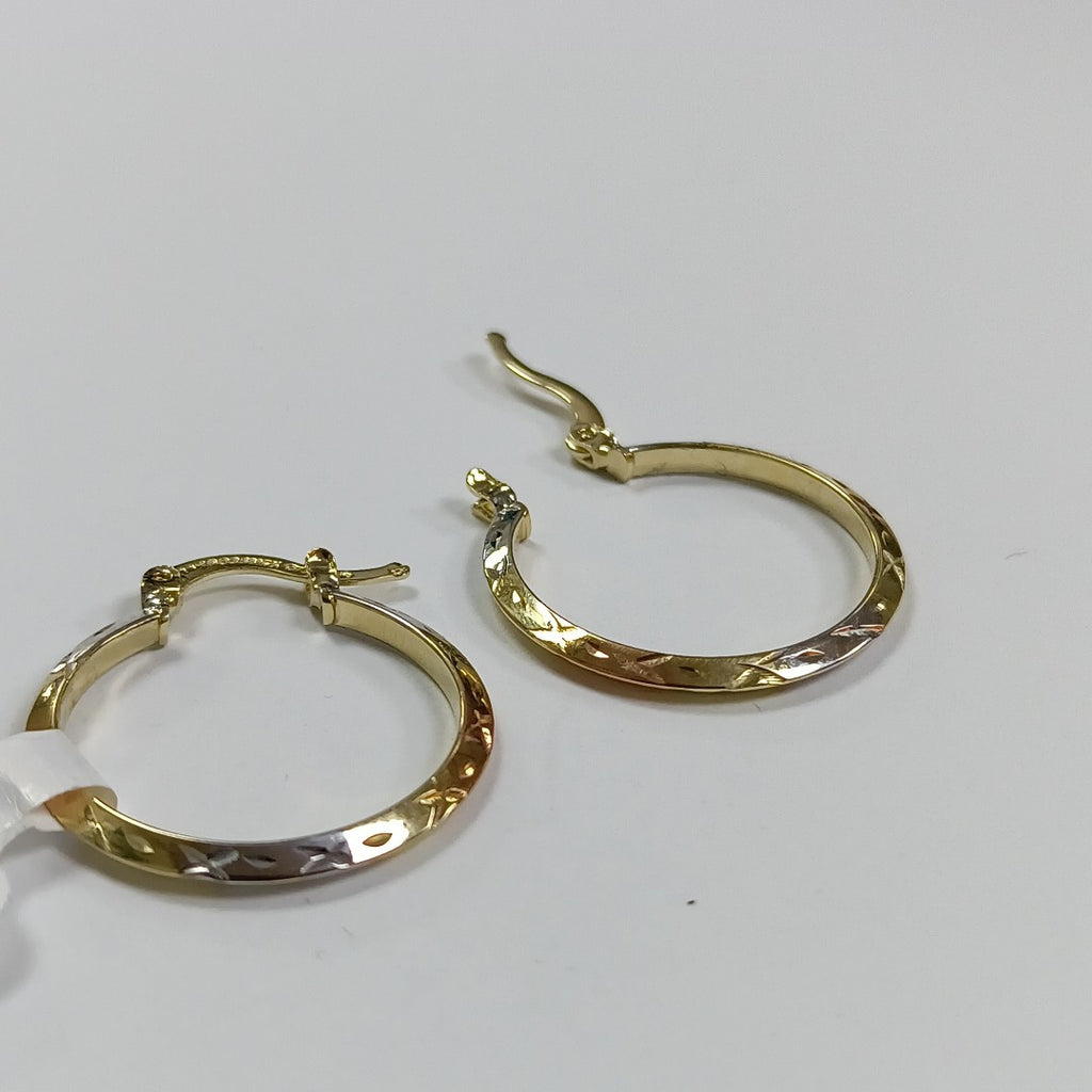 ARETES TEJIDO ARRACADAS BISELADAS COMBINADAS 14K 1.4 GR (NUEVO)