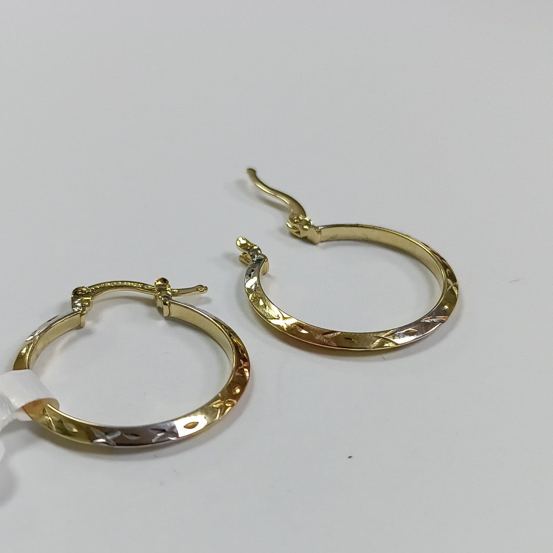 ARETES TEJIDO ARRACADAS BISELADAS COMBINADAS 14K 1.4 GR (NUEVO)