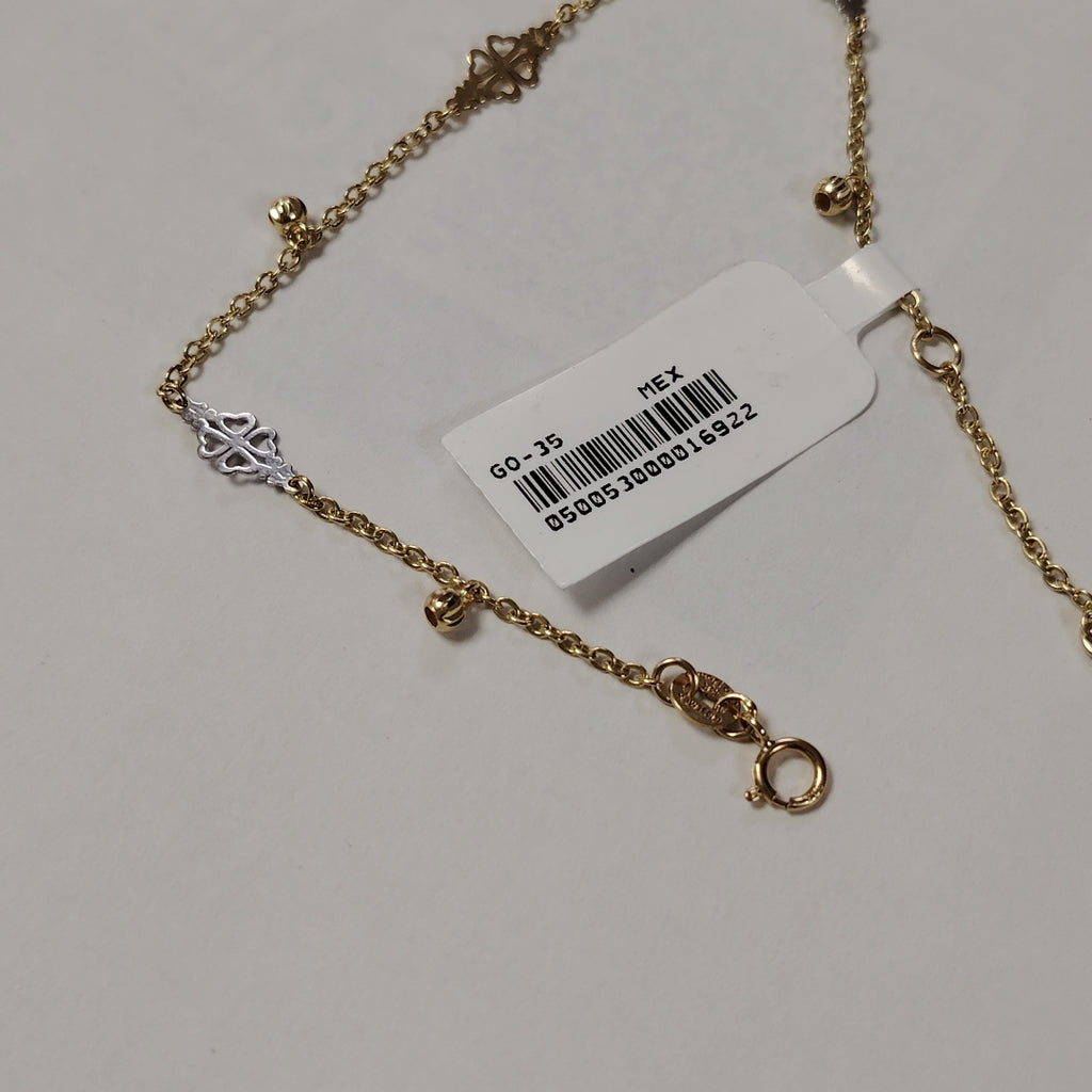 PULSERA ESPECIAL CON TREBOL 14K 18 CM 1.8 GR (NUEVO)