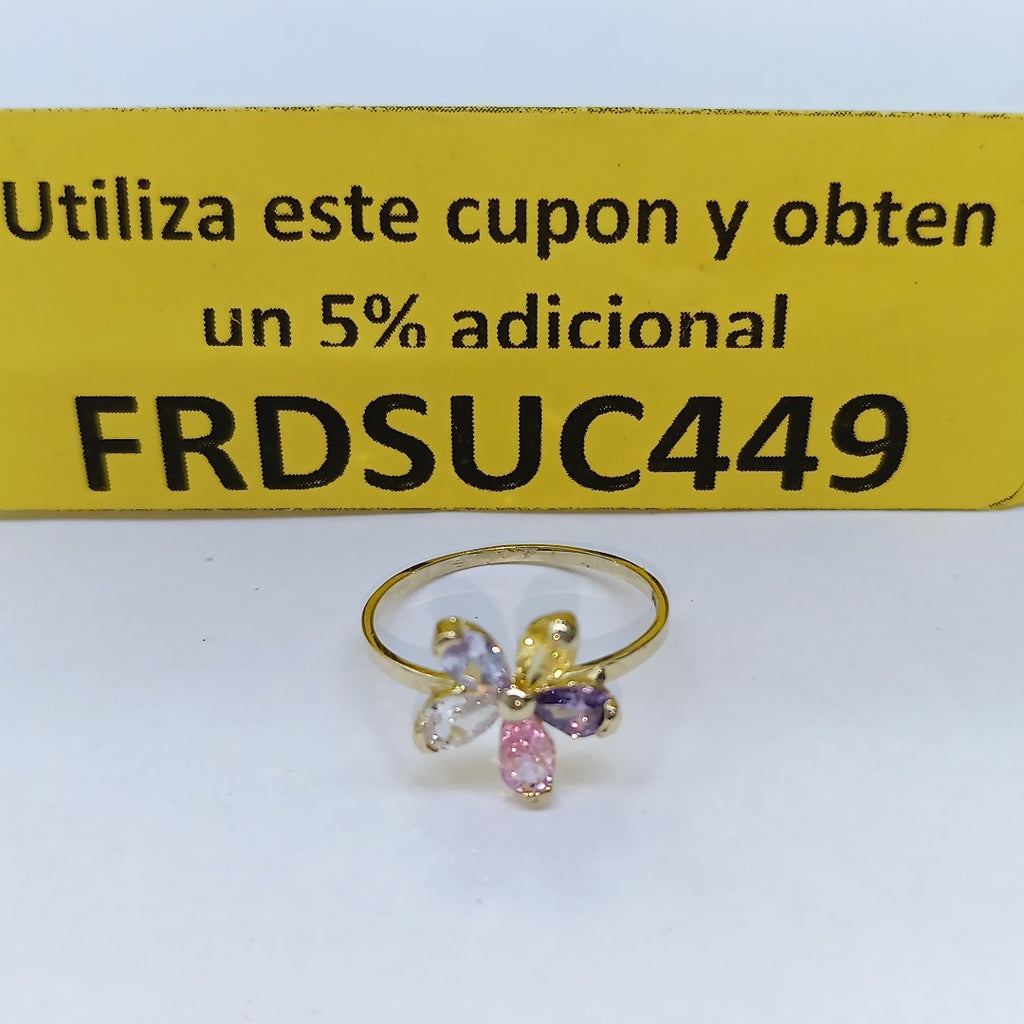 ANILLOS FLOR CON PIEDRAS DE COLOR 14K TALLA 7 1.4 GR (NUEVO)