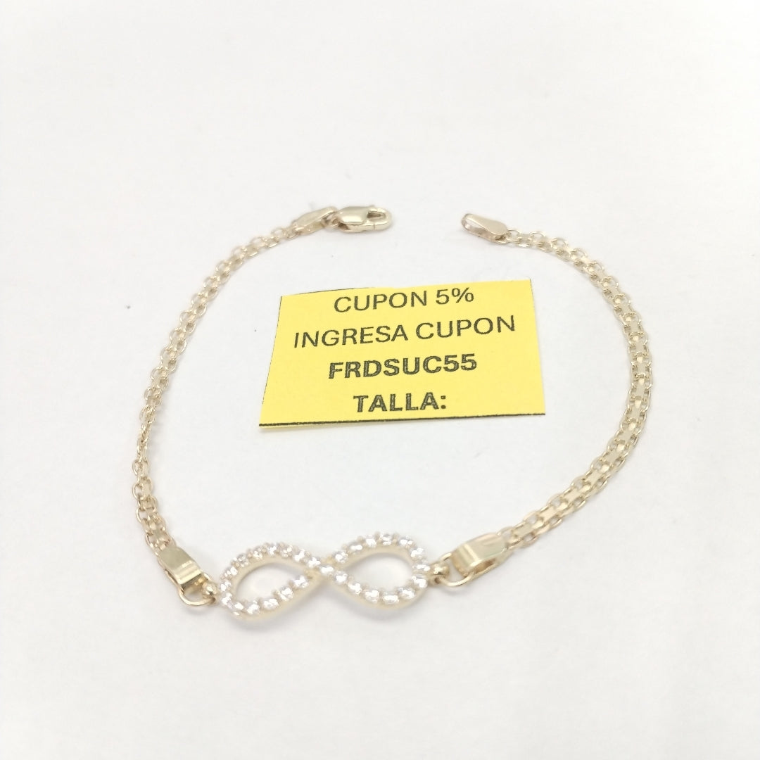 PULSERA TEJIDO ESPECIAL CON INFINITO Y CIRCONIAS 14K 18 CM 3.3 GR (NUEVO)