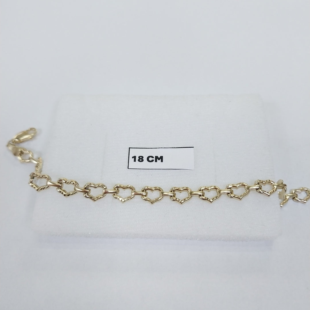 PULSERA ESPECIAL CON CORAZONES 14K 18 CM 4.1 GR (NUEVO)