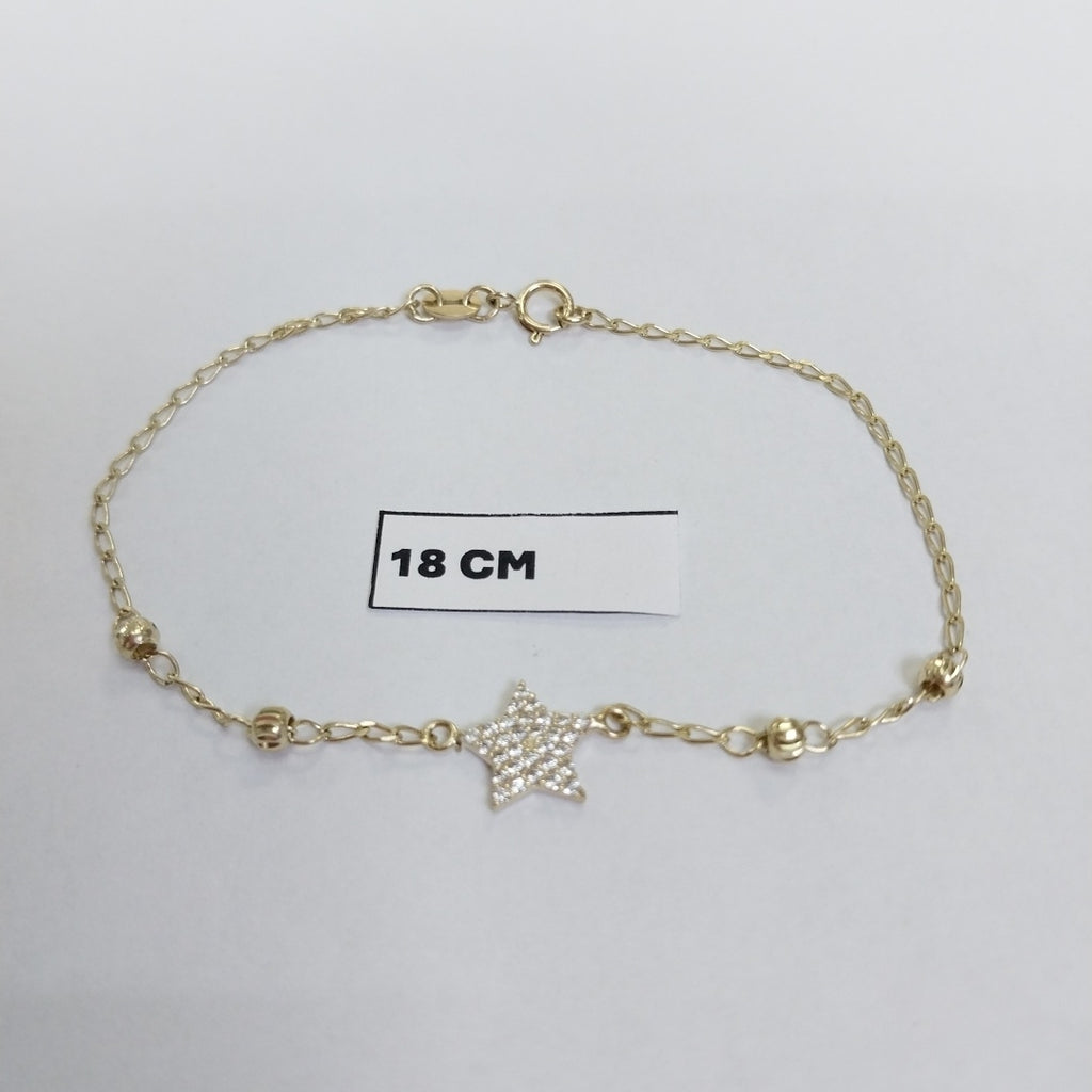 PULSERA ESPECIAL CON ESTRELLA Y CIRCONIAS 14K 18 CM 1.4 GR (NUEVO)