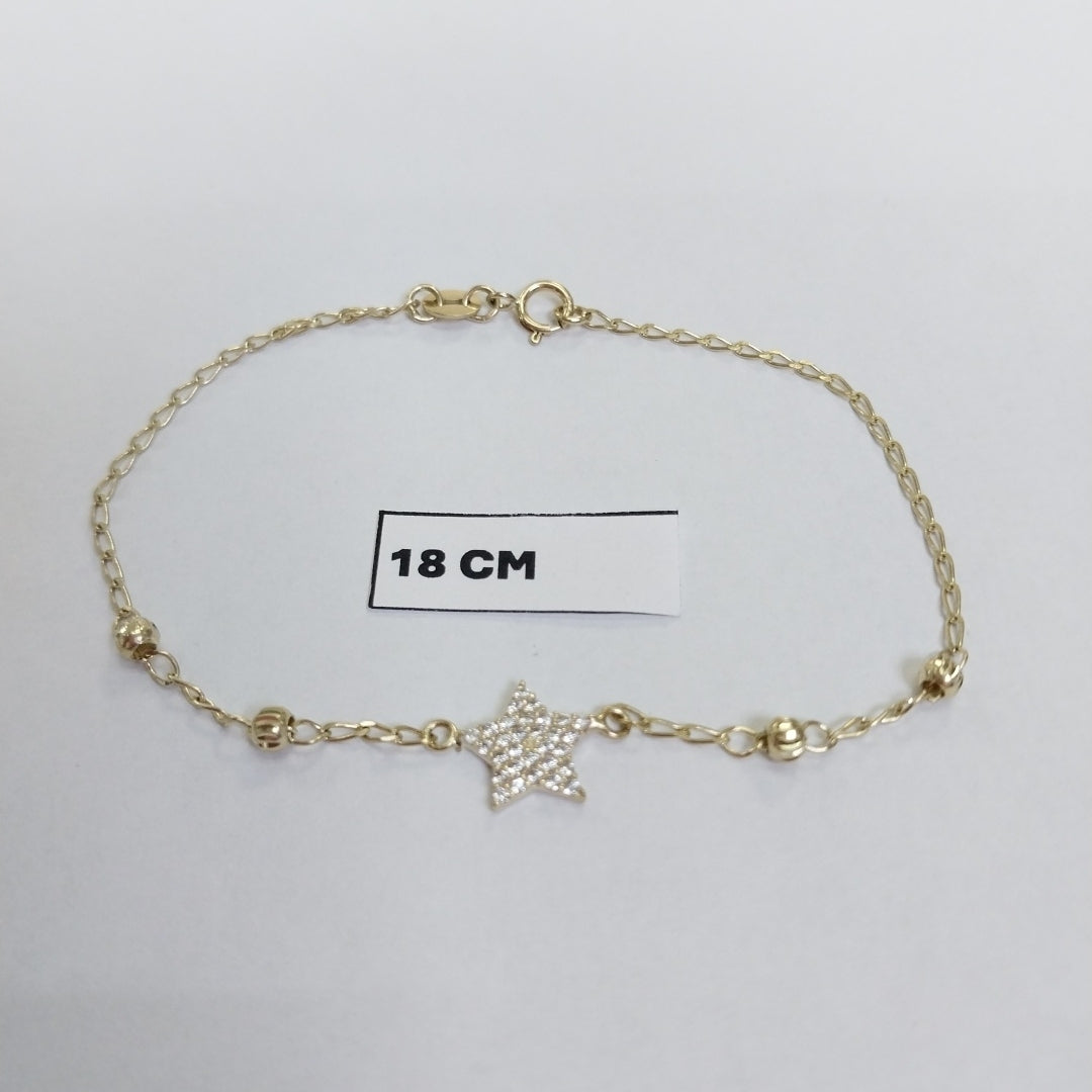 PULSERA ESPECIAL CON ESTRELLA Y CIRCONIAS 14K 18 CM 1.4 GR (NUEVO)