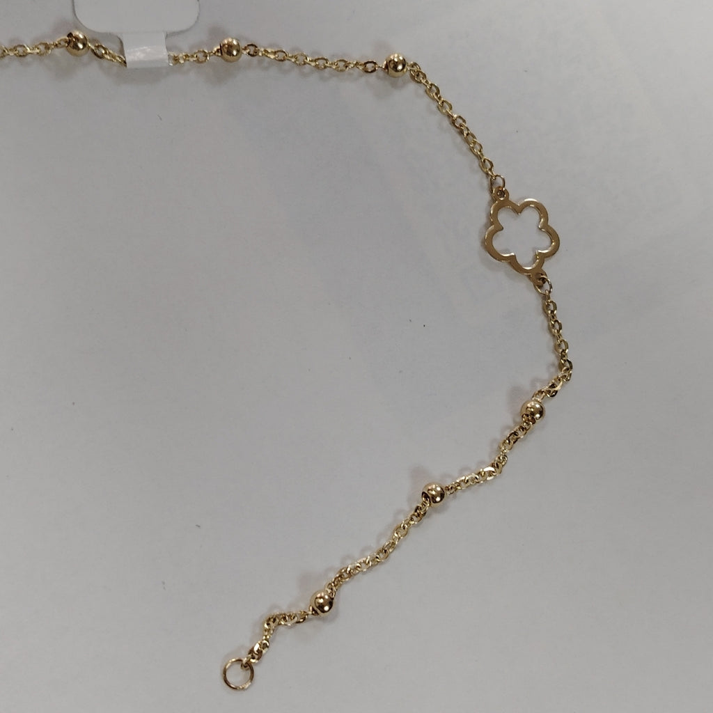 PULSERA TEJIDO ESPECIAL CON FLOR 14K 18 CM 1.6 GR (NUEVO)