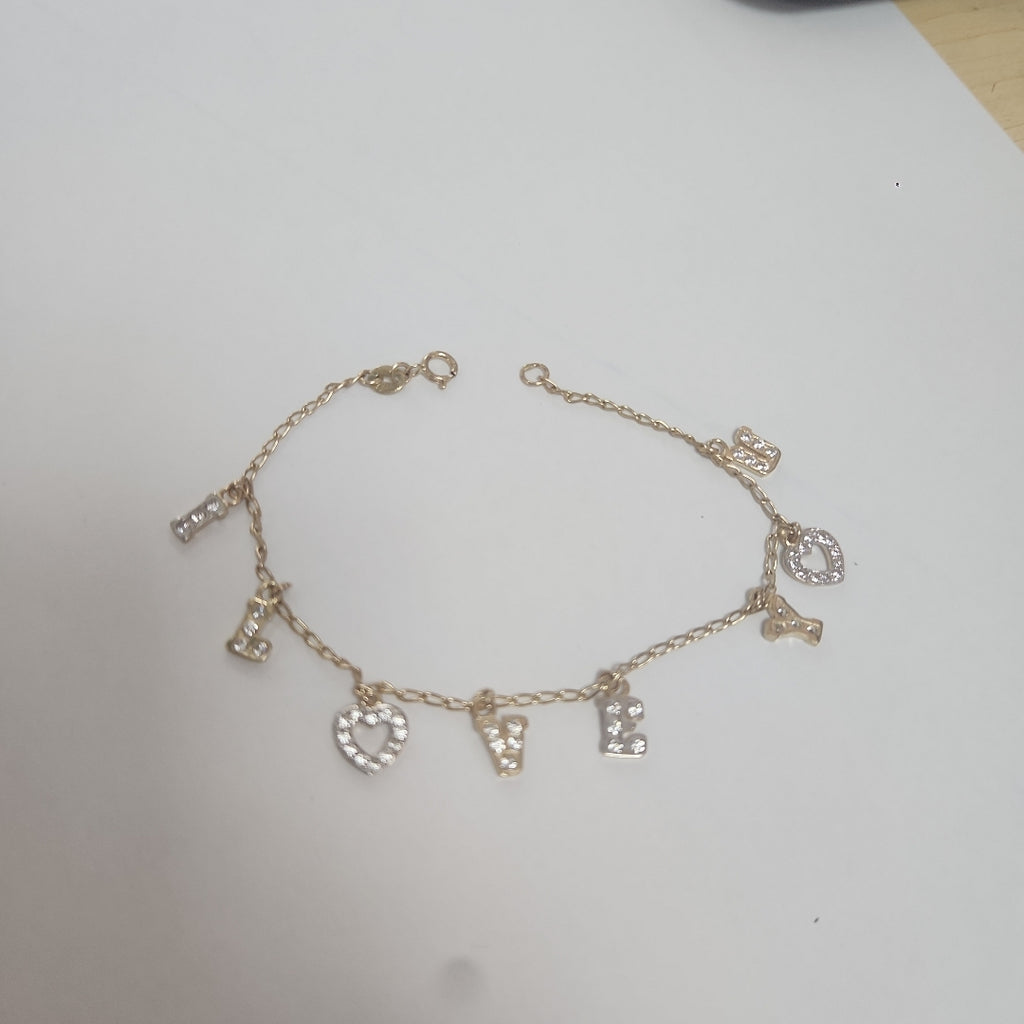 PULSERA ESPECIAL CON DIJES Y CIRCONIAS 14K 18 CM 3.3 GR (NUEVO)